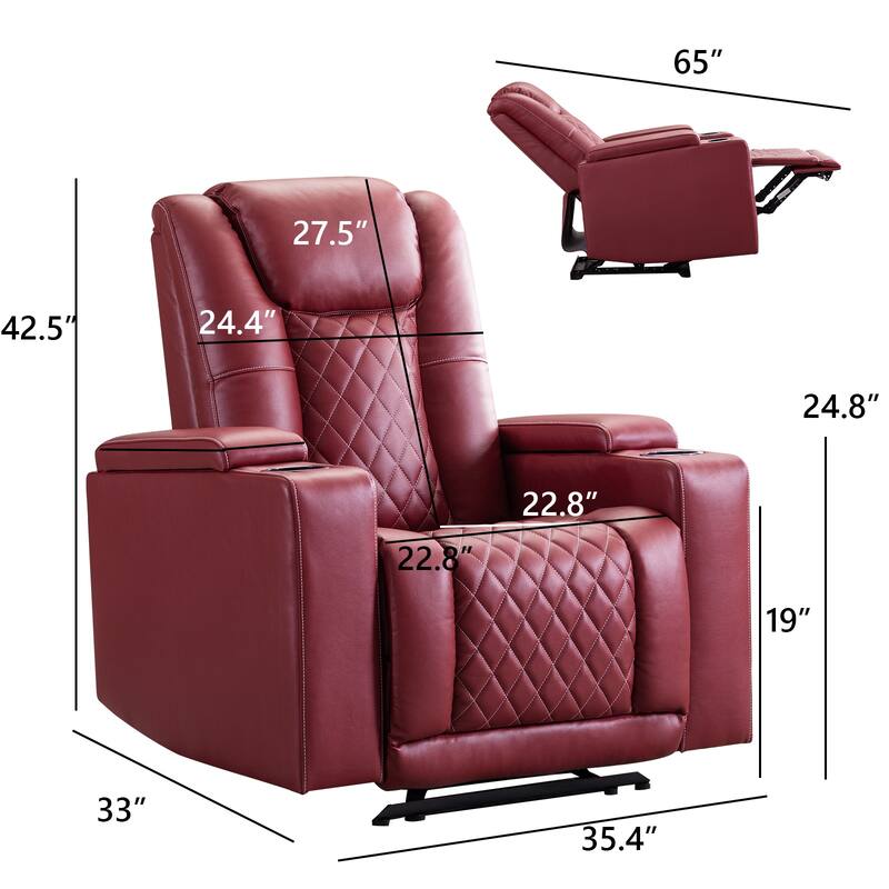 Electric Power Theater Recliner Chair with USB Ports and Cup Holders