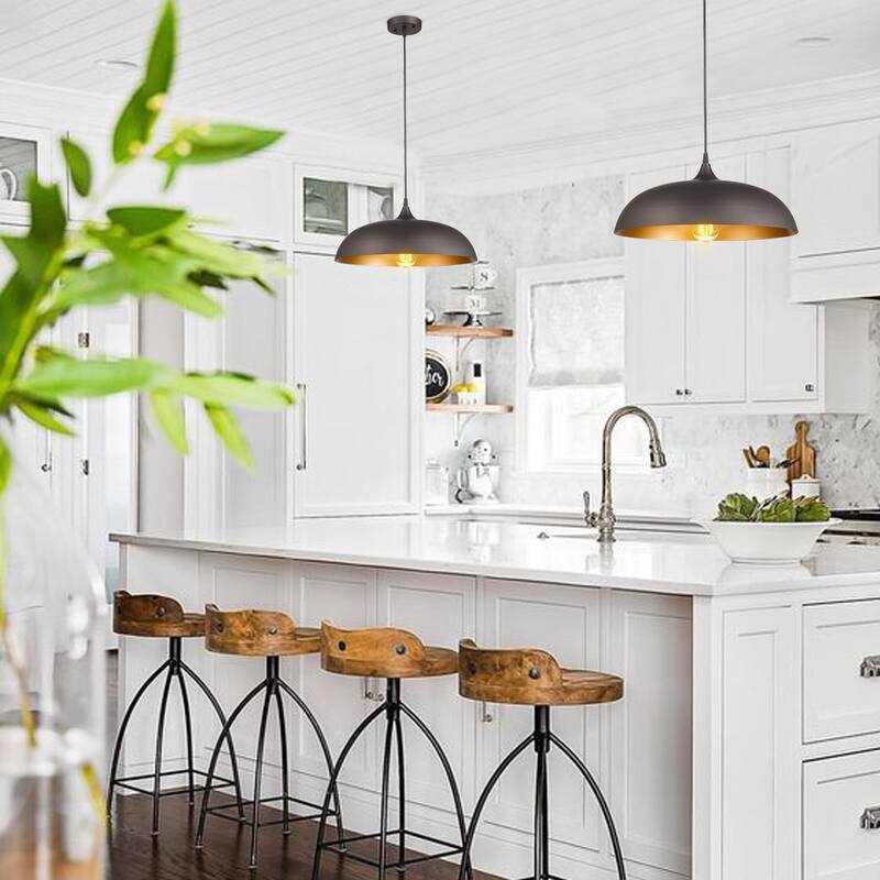 Farmhouse Pendant Light Fixture, 1-Light Industrial Hanging Light with Metal Dome Shade