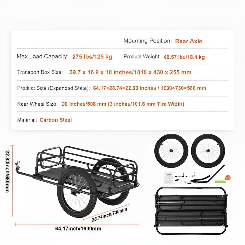 Bike Cargo Trailer, 275 lbs Load Capacity, Heavy-Duty Bicycle Wagon Cart, Foldable Compact Storage & Quick Release with Univers