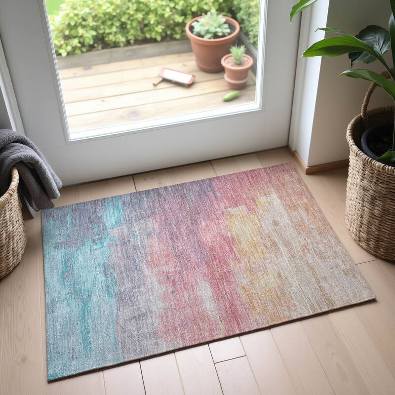 Premium Washable Super Soft Modern Brushstrokes Mayfield Rug - Salmon - 1'8" x 2'6"