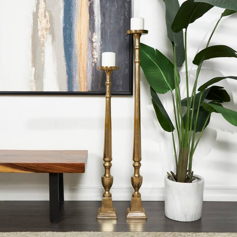 Aluminum Metal Tall Floor Candle Holder - Set of 2 Gold or Black - Roche River Decor