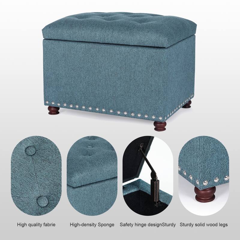 Adeco 24'' Rectangular Upholstered Storage Ottoman Fabric Foot stool