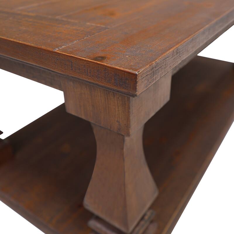 Farmhouse Coffee Table with Open Bottom Shelf for Living Room