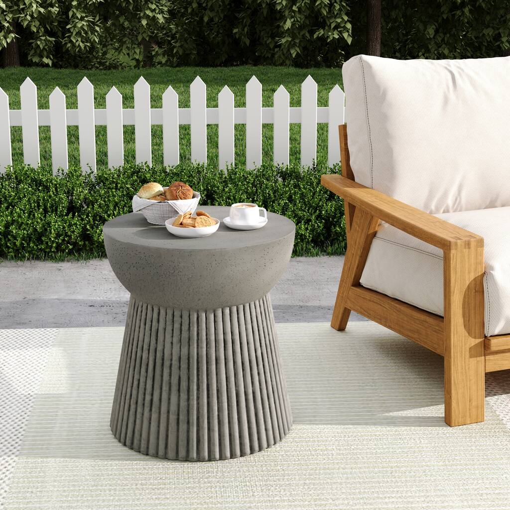 Outdoor LightWeight Concrete Side Table, Concrete Finish - 21.61