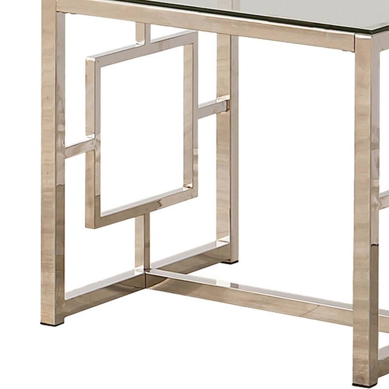 23.75 in. Silver and Clear Square Glass End Table, Sturdy Build End Side Table for Living Rooms