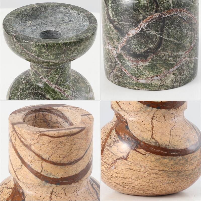SAFAVIEH Home Odessa Multi Color Pillar/Taper Marble Candle Holder Set of 2
