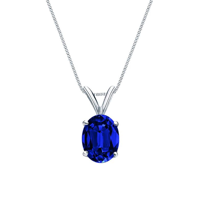 Auriya 14K Gold Lab Grown Gemstone Blue Sapphire Pendant Oval 0.20 to 1.00 ct. tw. 4-Prong Basket - 0.50ct. tgw. - White