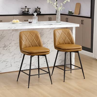 Faux Leather Upholstered Metal Frame Bar or Counter Height Swivel Bar Stools (Set of 2)