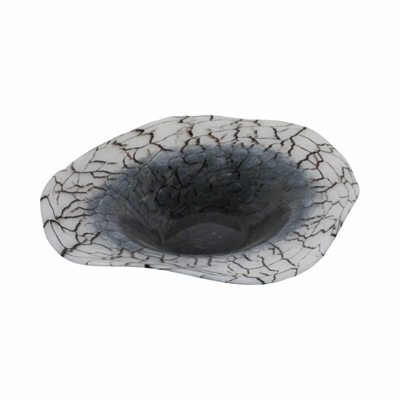 Modern Abstract Cracked Glass Texture Bowl - Home Decor - 12", Black - 12.0"