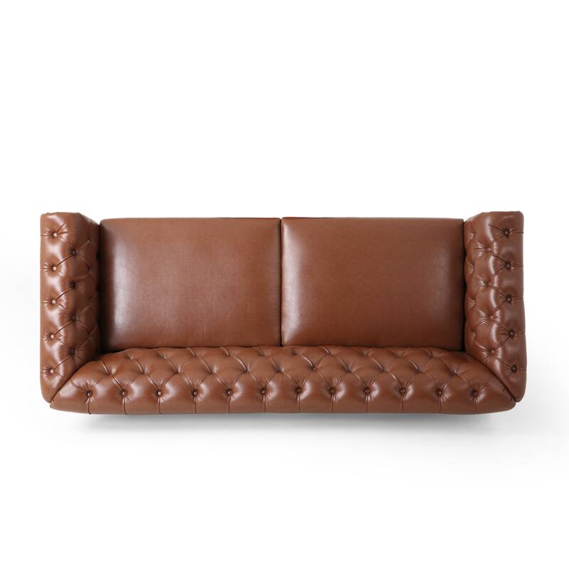 78.75" Retro PU 3-Seater Sofa with Wooden Legs