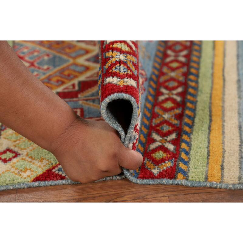 Striped Kazak Oriental Accent Rug Handmade Wool Carpet - 4'2" x 6'0"