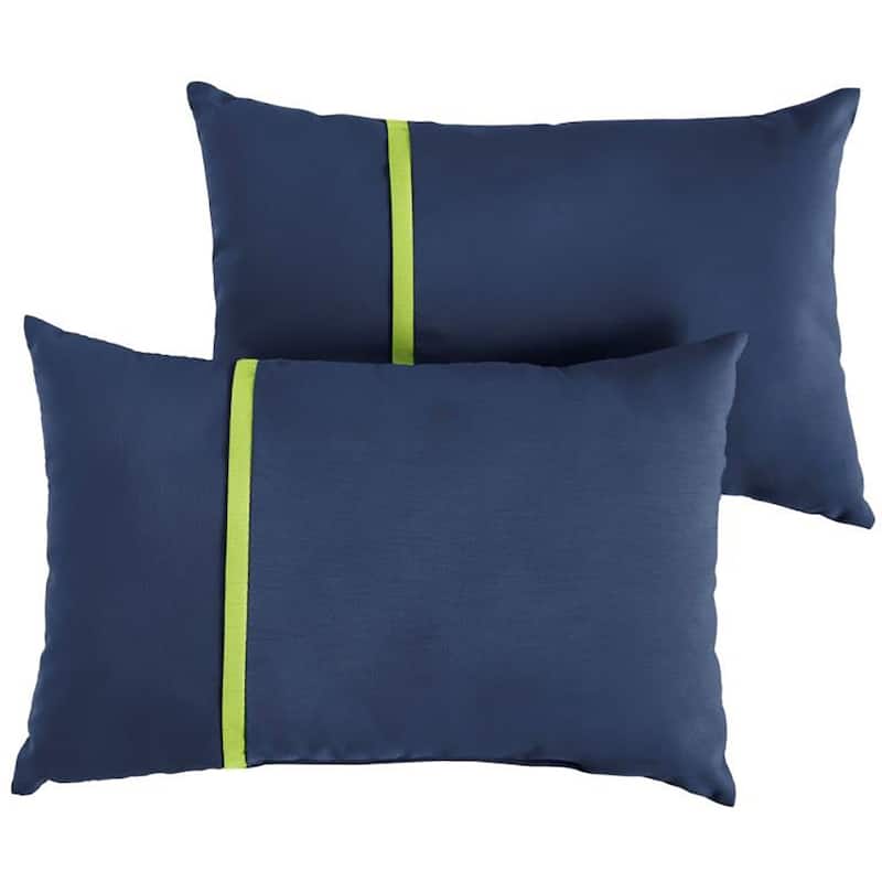 Sunbrella Canvas Navy with Macaw Green Piping Detail Indoor/Outdoor Lumbar Pillow (Set of 2) - 12 in h x 24 in w