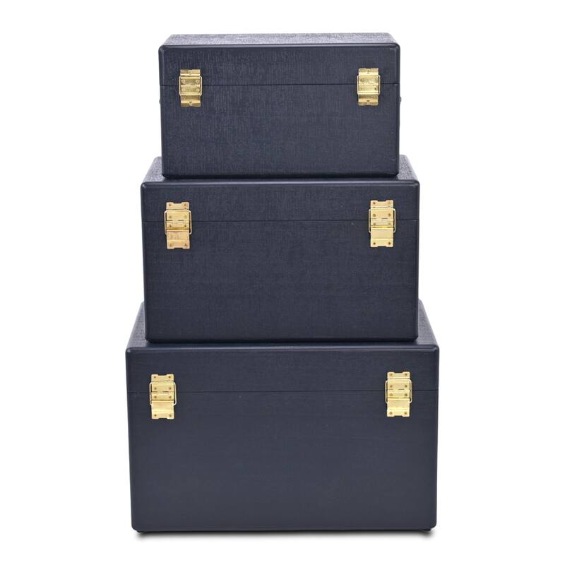 Sable Set of 3 Wooden Trunks with Gold Handles