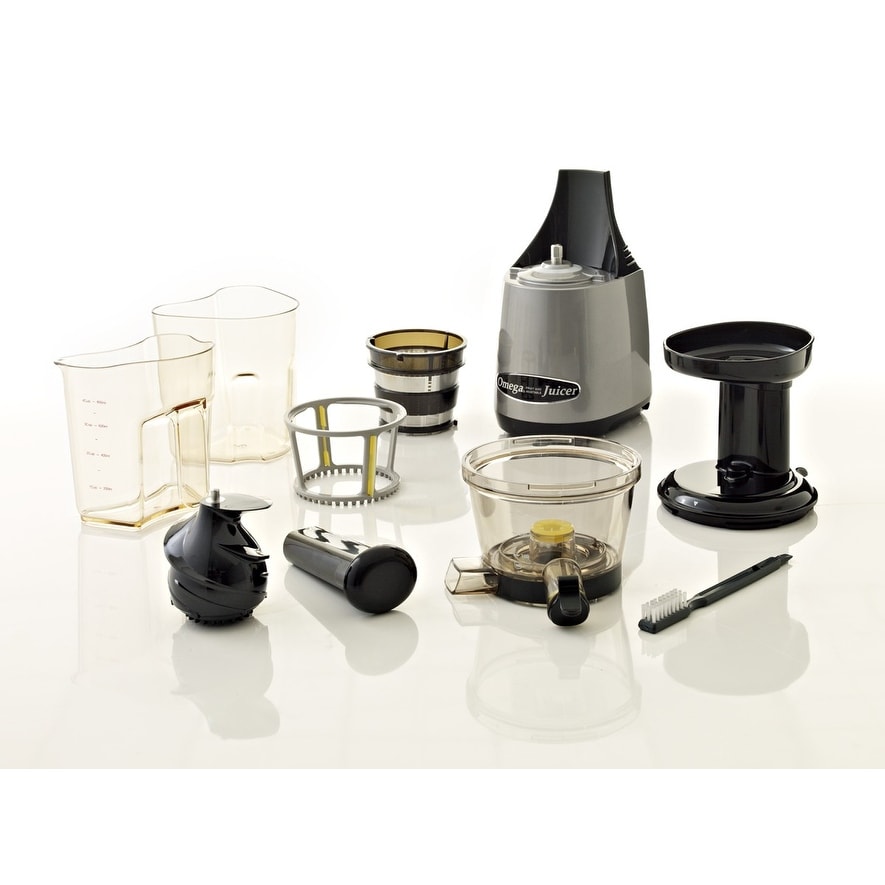 Omega Juicers VRT400HDS Vertical Masticating Juicer with Flap Silver Black
