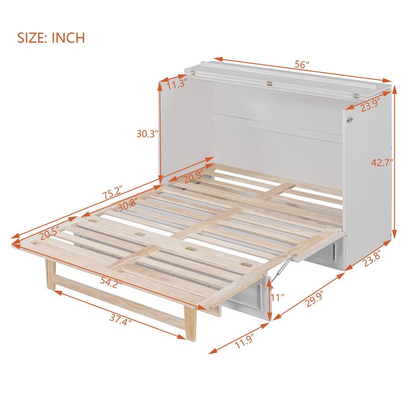 Full Size Wood Murphy Bed, Murphy Bed Chest with Drawers