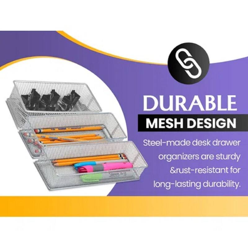 YBM Home Silver Mesh Desk Drawer Organizer Tray Home and Office 12pack