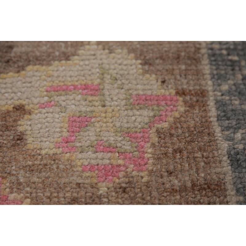 Hand Knotted Oriental 100% Wool Carpet Transitional Floral Brown Oushak Runner Rug - 14' 11'' X 3' 2''