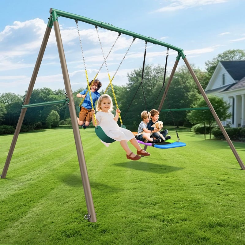Hapfan 600lbs Heavy Duty Swing Set with 1 Platform Swing, 2 Belt Swings for Outdoor Backyard