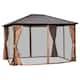 Outsunny 10' x12' Hardtop Gazebo with Aluminum Frame, Permanent Metal Roof Gazebo Canopy with 2 Hooks, Curtains and Netting