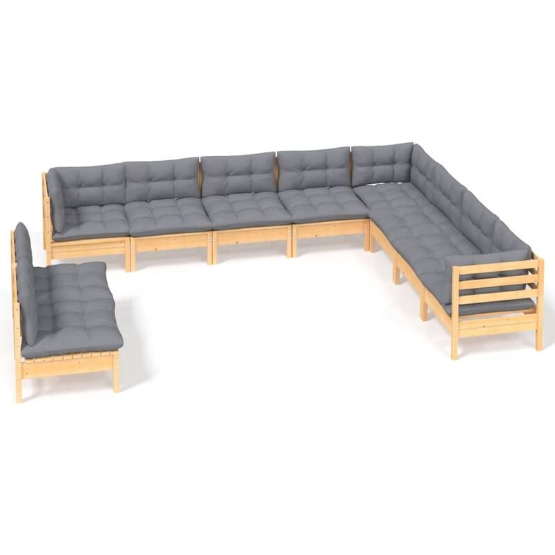 vidaXL Solid Pinewood Patio Lounge Set 10 Piece with Cushions Multi Colors