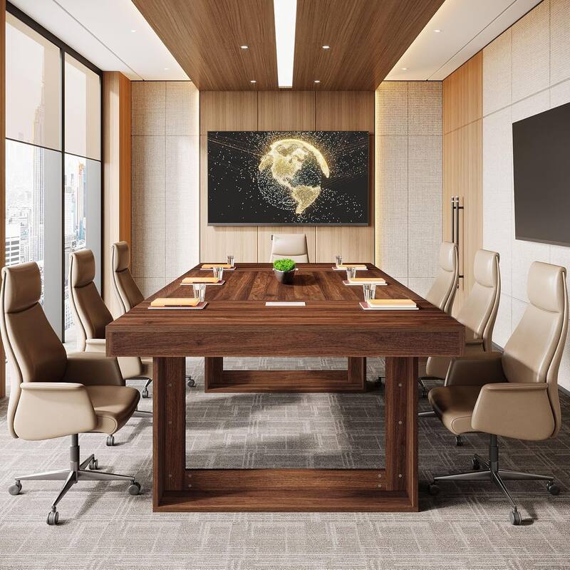 8FT Conference Table, 94.5" W Large Meeting Table with 2 Cable Grommet, Business Style Seminar Boardroom Podcast Tables