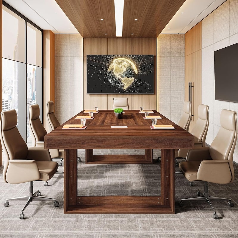 8FT Large Conference Table for 10 People, 94.5" W Large Meeting Table with 2 Cable Grommet