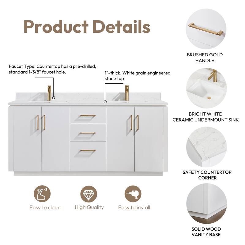 San Double Bath Vanity with Composite Stone Top and Mirror