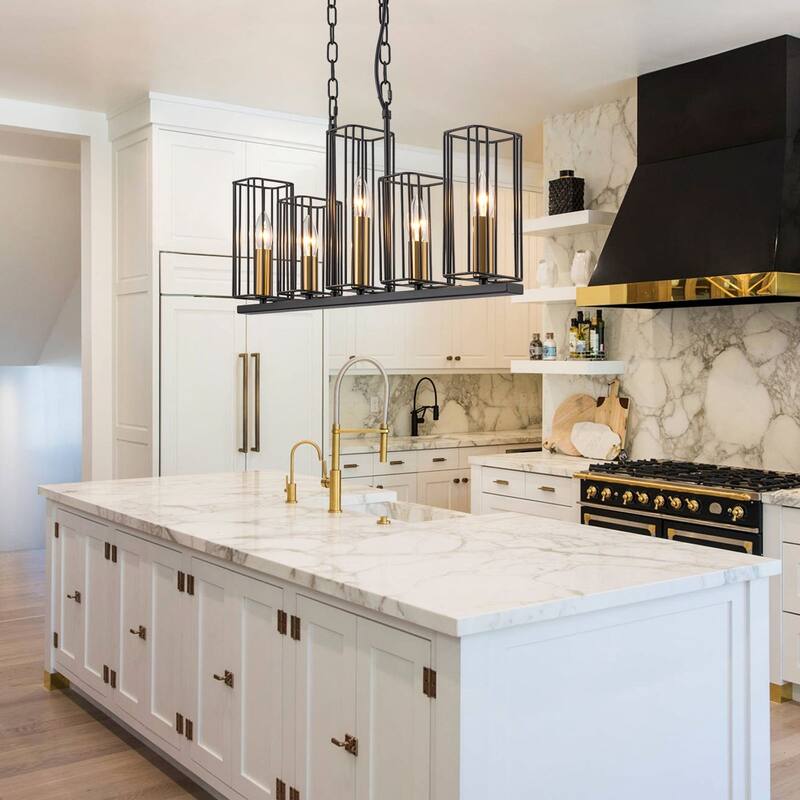 Farmhouse Chandelier Black and Gold Pendant Light for Kithchen Island