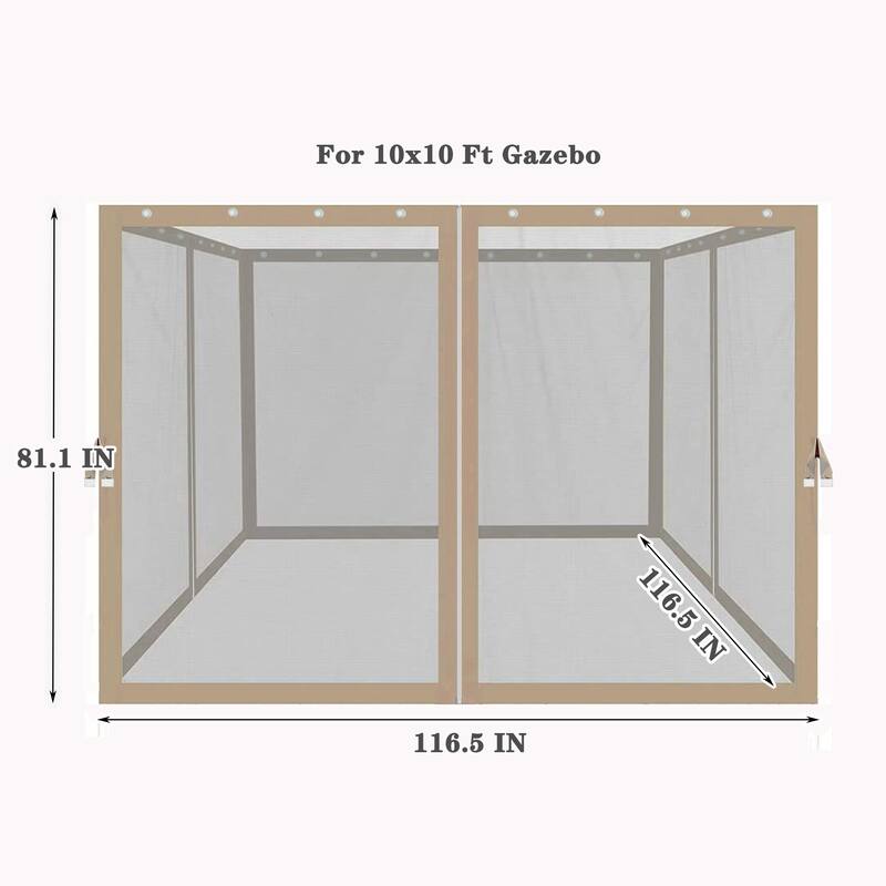 Anmytek 10x10 Ft Gazebo Replacement Mosquito Netting with Double Zippered Doors Fine Mesh Tan Trim