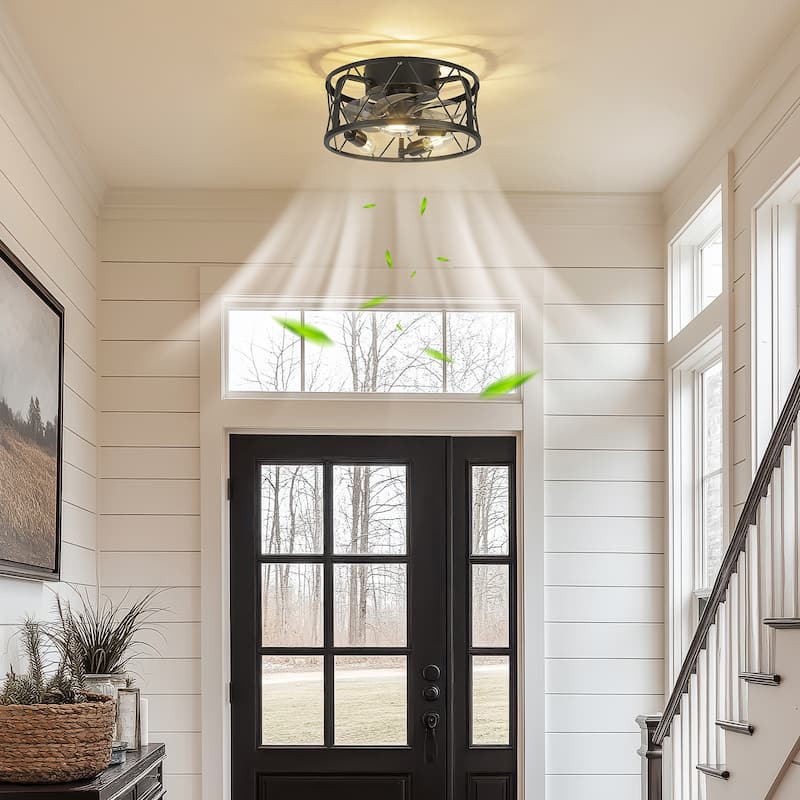 12 Inch Farmhouse Caged Ceiling Fan with Remote Control - 12 Inches
