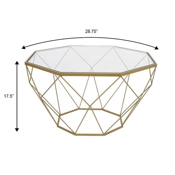 dimension image slide 2 of 3, Malibu 29" Modern Octagon Center Coffee Table with Tempered Glass Table top & Sturdy Metal Geometric Base for Living Room Office