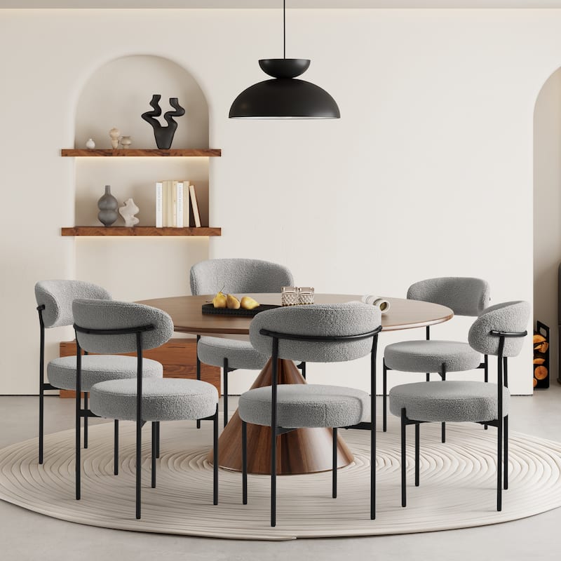 Bayville Mid-Century Curved Back Fabric Upholstered Metal Dining Chair (Set of 6) - Light Gray