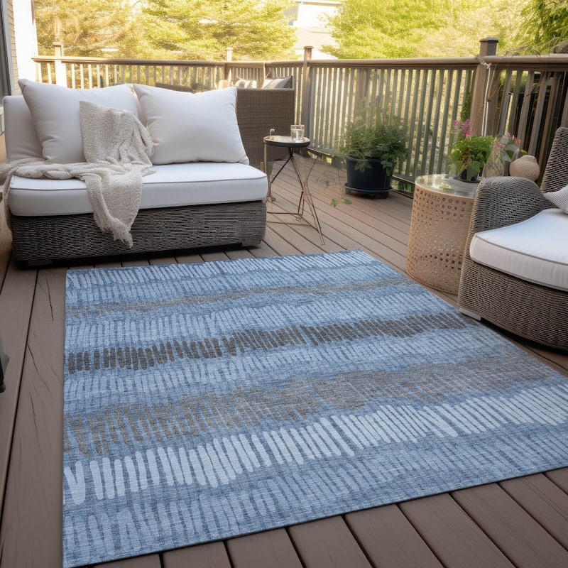 Machine Washable Indoor/ Outdoor Chantille Abstract Stripe Rug