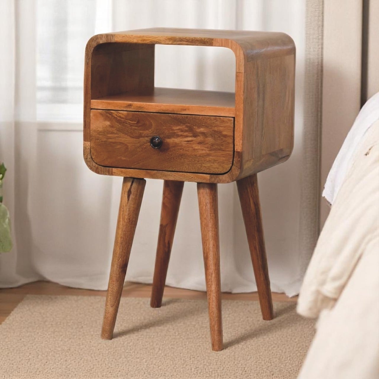 Artisan Furniture Solid Wood Mini Oakish Curve Open Nightstand