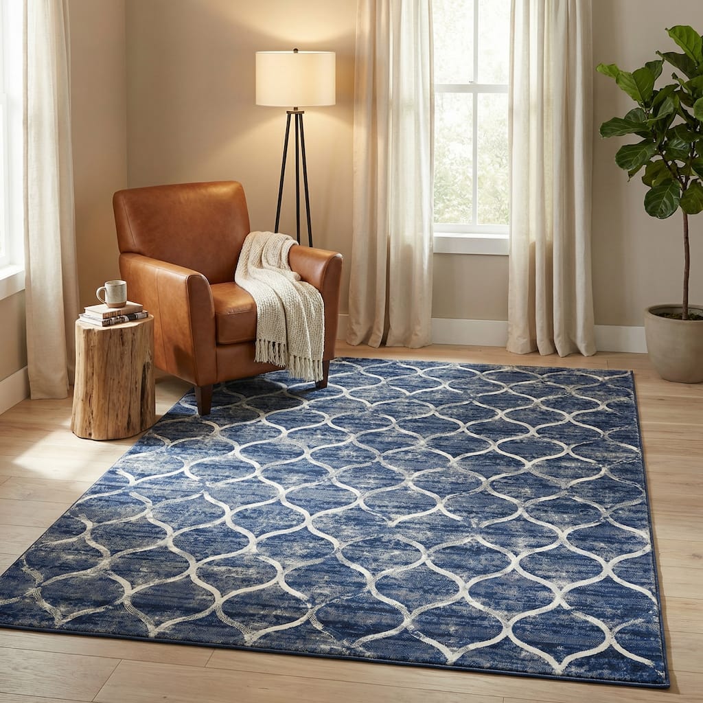 Dream Decor Rugs Provencal Kiss Blue Trellis Area Rug