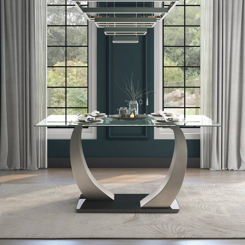 Furniture of America Jami Modern Silvertone 60-inch Glass Top Dining Table