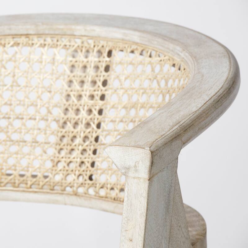 Tabitha Beige Fabric and Rattan Seat with Blonde Solid Wood Frame Counter Stool