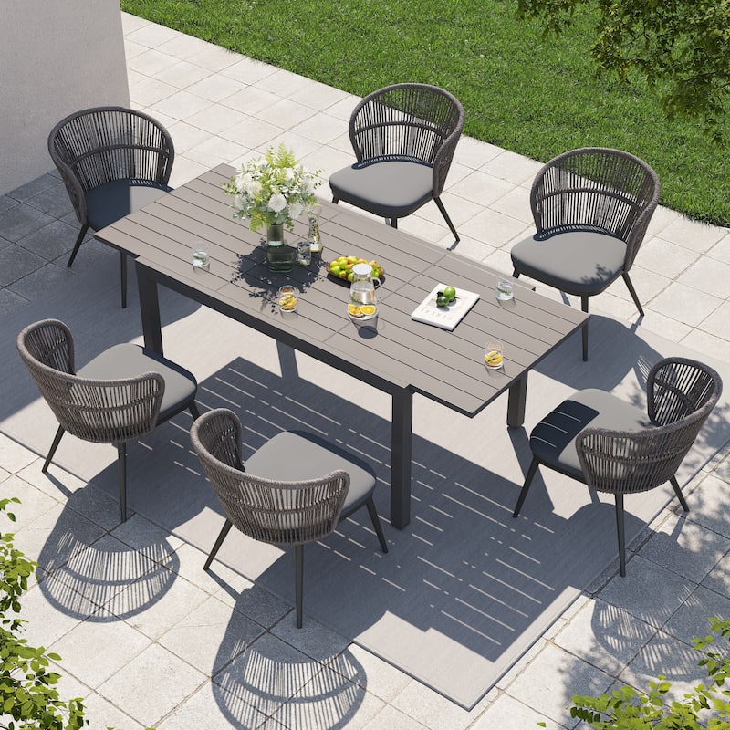 Outdoor Patio Dining Set Chairs and Extendable Table - Dark Grey