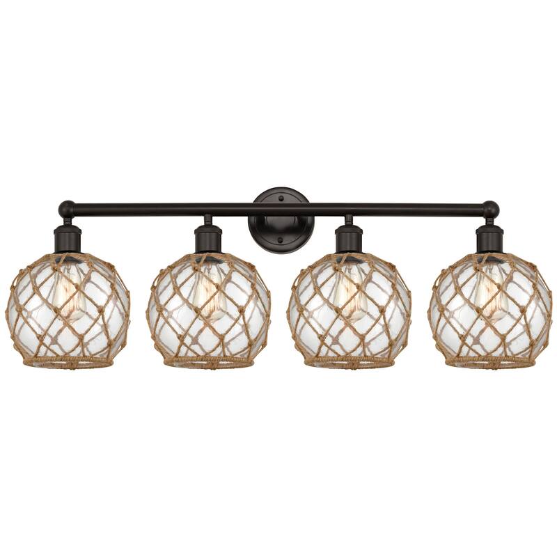 Innovations Lighting 616-4W-13-35 Farmhouse Rope Vanity Farmhouse Rope - Oil Rubbed Bronze / Clear Glass with Brown Rope