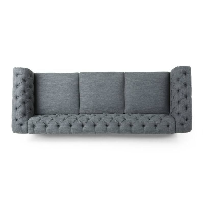 3-Seat Sofa with Retro Wood Legs, Tufted Upholstery - Durable Design