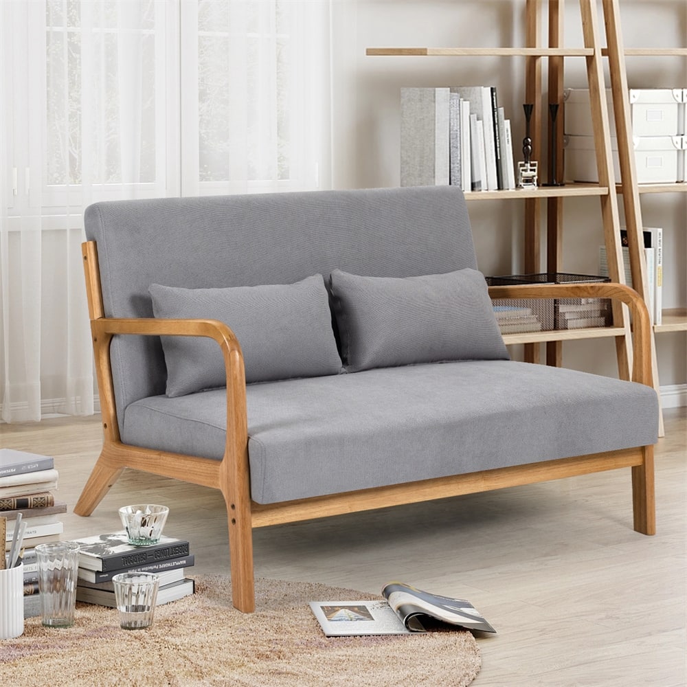Modern 2 Seat Accent Sofa with Solid Wood Armrest and Feet