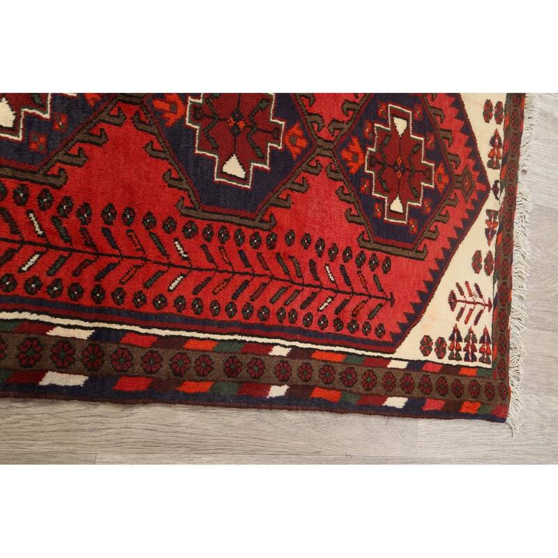 Geometric Persian Hamedan Area Rug Wool Hand-knotted Office Carpet - 3'4" x 4'9"