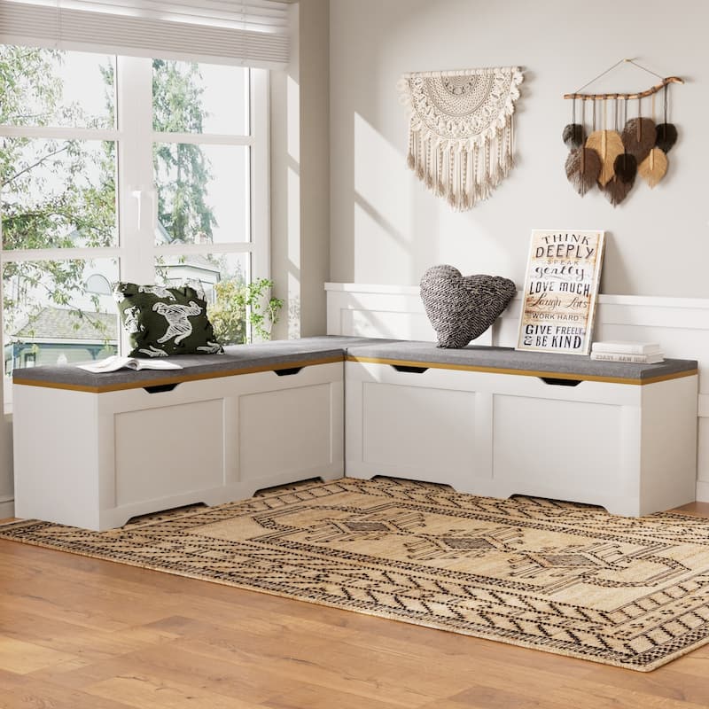 3-Piece L Shaped Corner Bench Set with Hidden Storage, 63" Kitchen Nook Seating, Wood Entryway Shoe Bench with Flip-Top