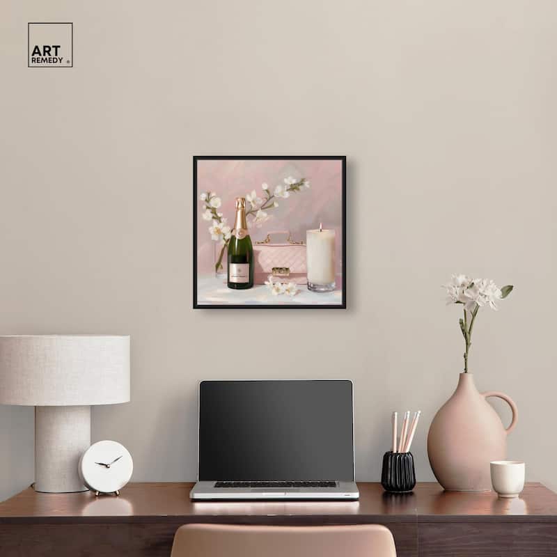 Pink Purse Champagne and Candle Canvas by Art Remedy
