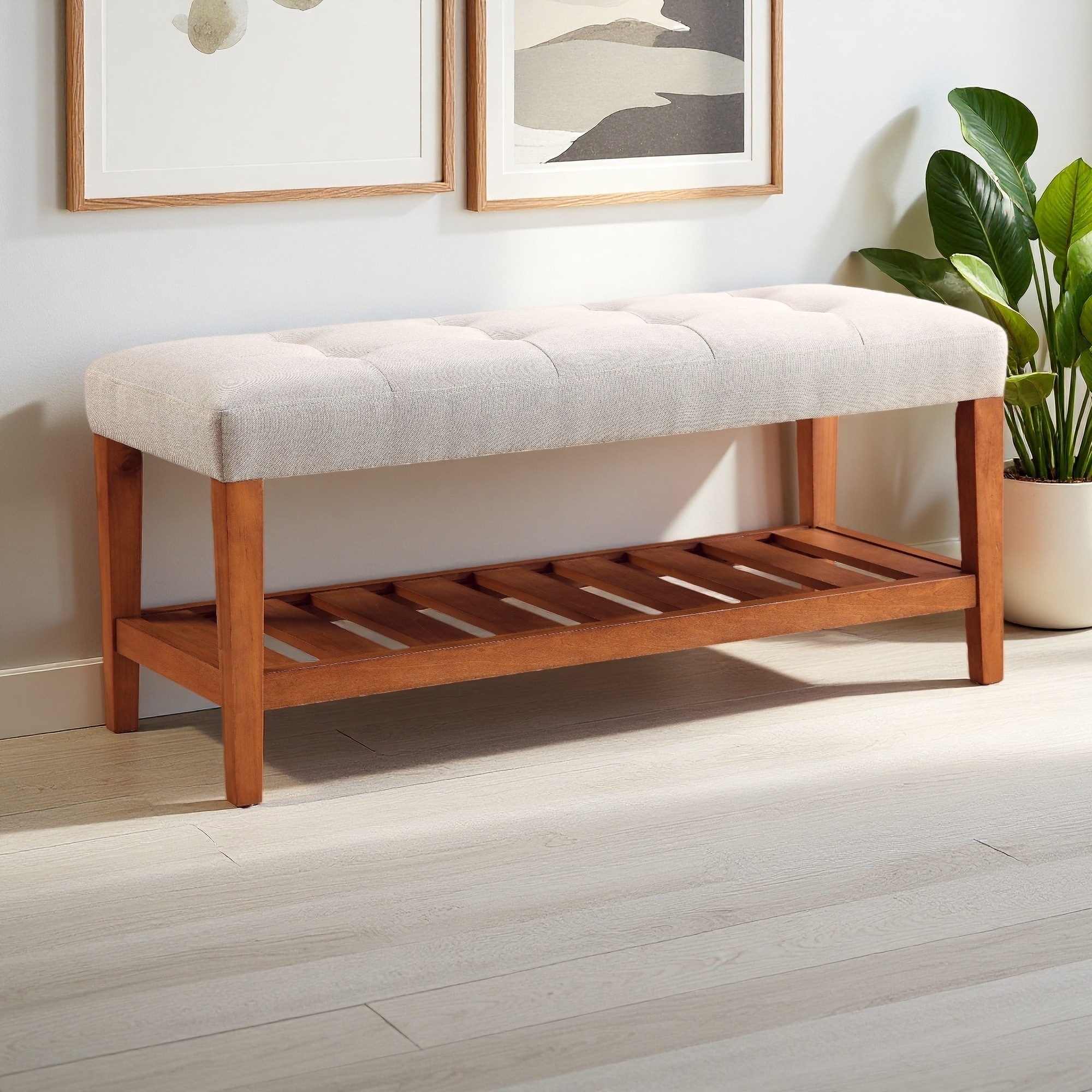 40"L Tufted Lounge Bench with Shelf