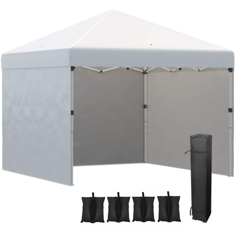 Foldable Pop Up Gazebo 10x10 ft Waterproof Outdoor Pavilion with Adjustable Legs Removable Walls Carry Bag and Sandbags - White