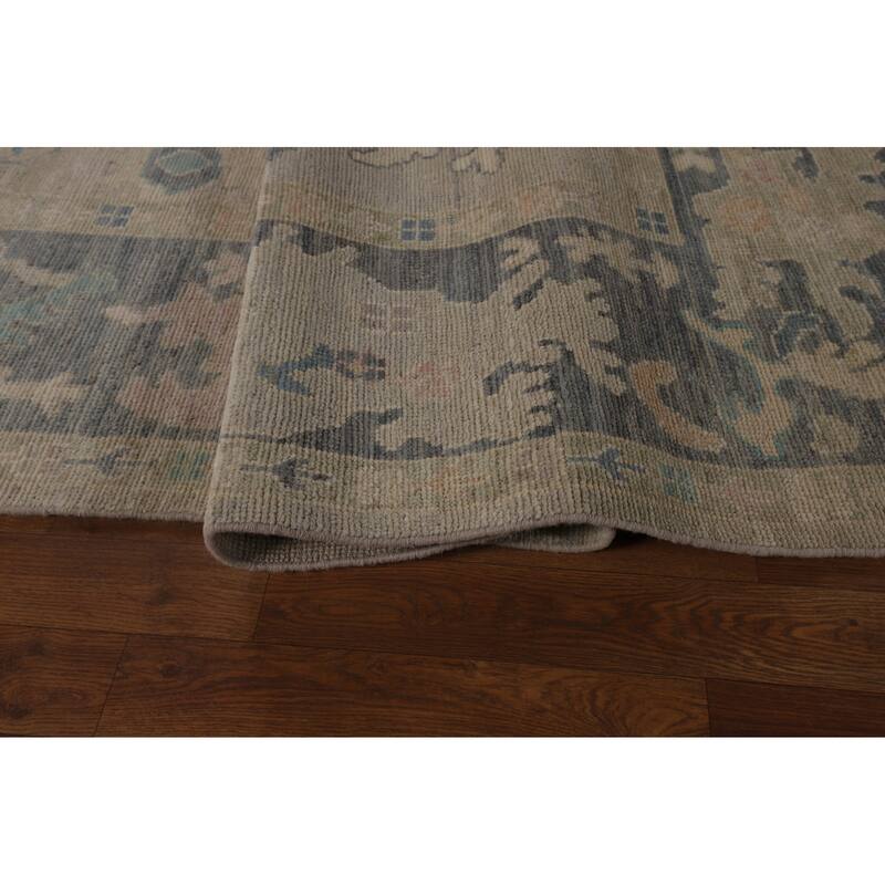 Beige Oushak Turkish Rug Hand-Knotted Oriental Wool Carpet - 8'11"x 11'11"