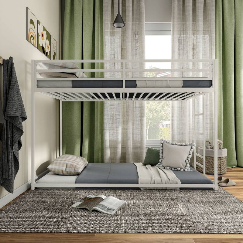 Furniture of America Jackson Modern Metal Twin over Twin Low Profile Bunk Bed with Reversible Ladder - White