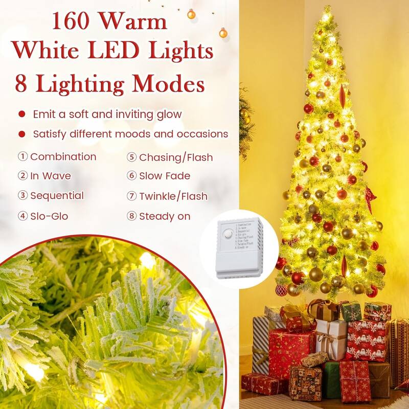5/6/7 FT Pre-lit Whimsical Christmas Tree Flocked Bendable Tree