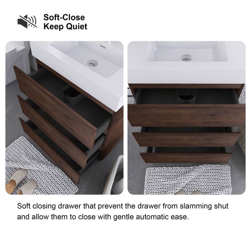 Freestanding Bathroom Vanity with White Solid Surface Top